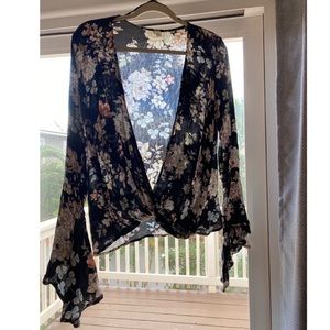 Deep V-neck Bell Sleeve Top size: S